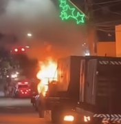 Caminhão que transportava gerador de energia é destruído por incêndio em Santana do Ipanema