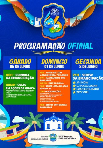 Comemorações do aniversário de São Miguel dos Milagres começam neste sábado (6)