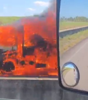 Veículo é abandonado pegando fogo na BR-101 em São Sebastião