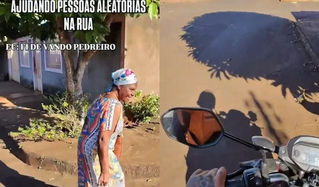 Motociclista viraliza ao ajudar idosa com sacolas e emociona web